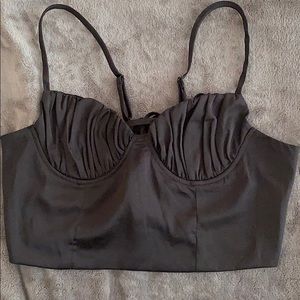Ruched Bust Lace-Up Back Satin Crop Cami Top